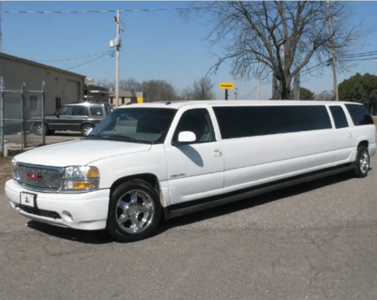 White GMC Denali Limousine exterior, photo 2 for limo rental White GMC Denali Limousine exterior, photo 2 for limo rental