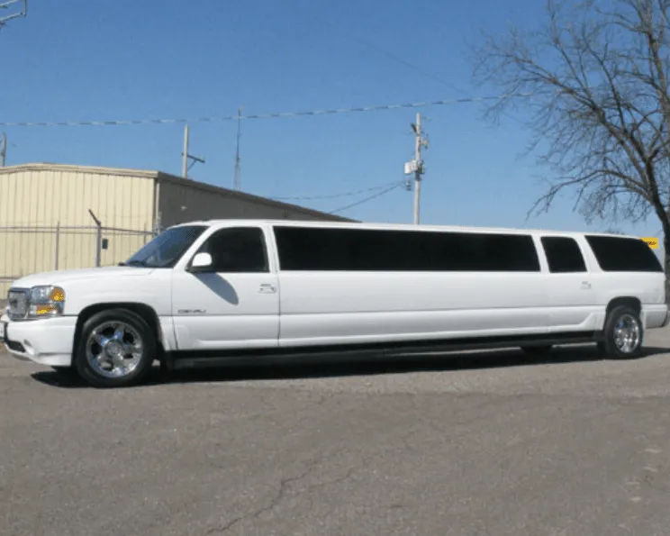 White GMC Denali Limousine exterior, photo 3 for limo rental White GMC Denali Limousine exterior, photo 3 for limo rental