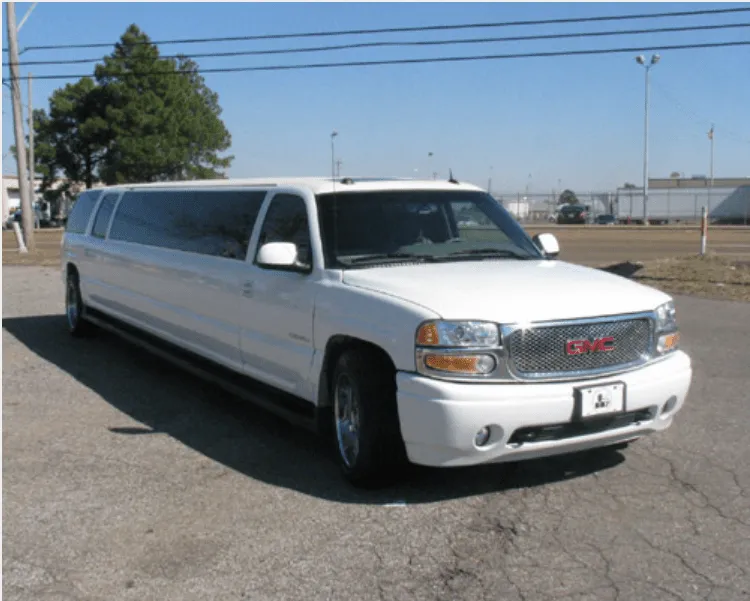 White GMC Denali Limousine for limo rental White GMC Denali Limousine for limo rental