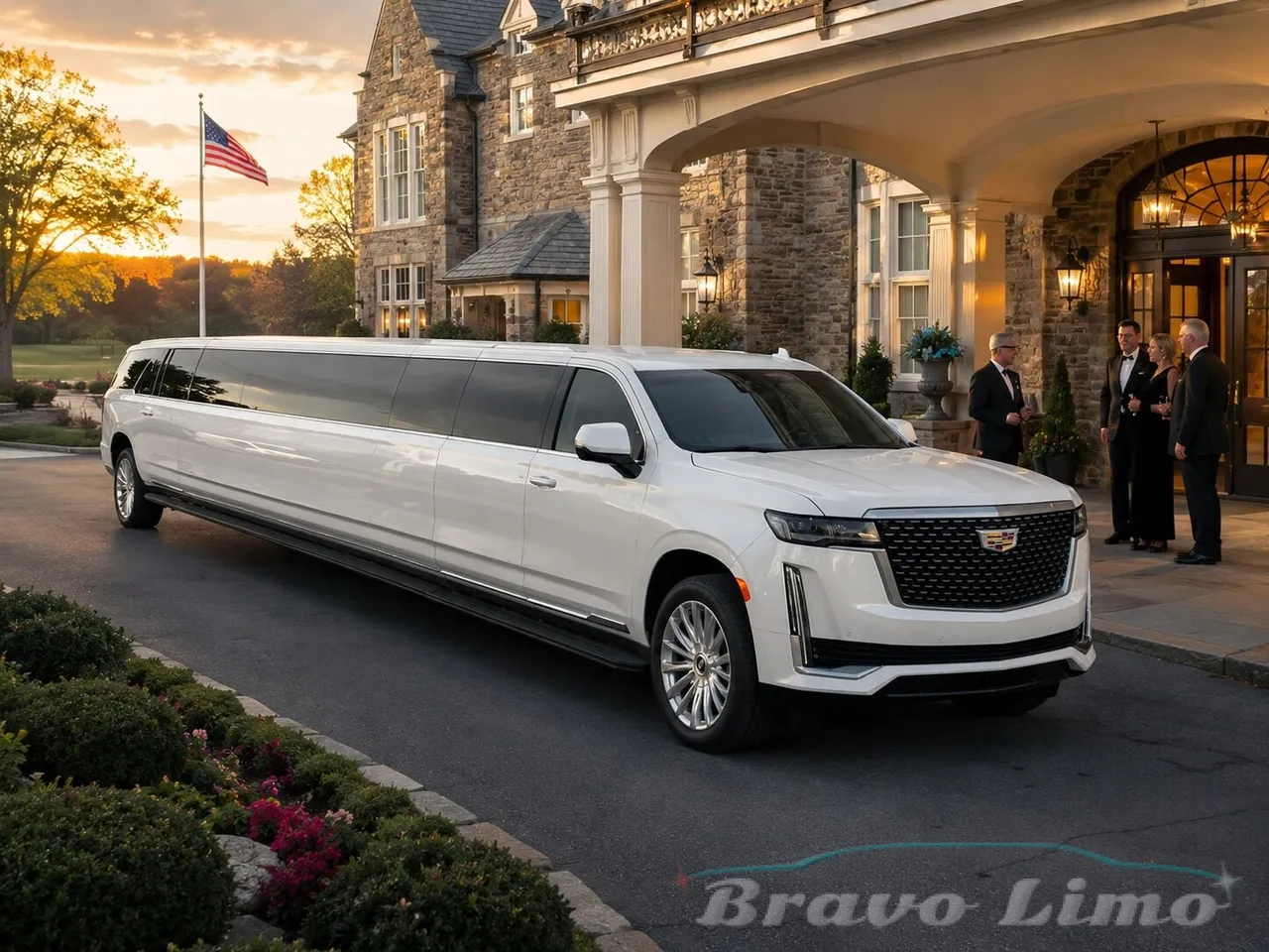 The White Cadillac Escalade Limousine, ready to rent The White Cadillac Escalade Limousine, ready to rent